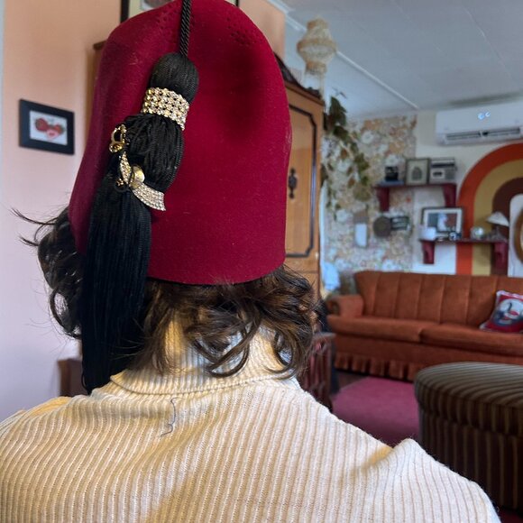 1950s handmade Shriners Philae Halifax genuine leather felted tassel fez! - Picture 4 of 15